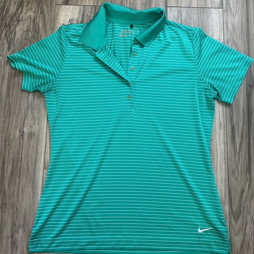 Nike Golf Tour Performance Women's Teal Dri-Fit Striped Collard Polo SS Size M